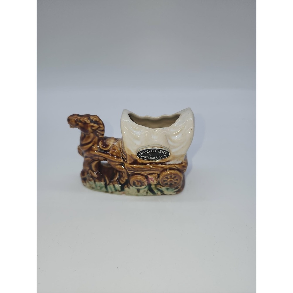 Vintage Grand Ole Opry Opryland USA Ceramic Covered Wagon Horse Souvenir Planter - Picture 5 of 10